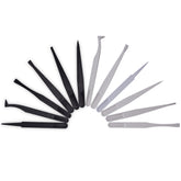 12-Piece Set Black&White Plastic Anti-Static Tweezers for Various fine operations